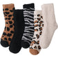 Leopard Zebra Fall Cozy Fluffy Slipper Socks 5 Pairs