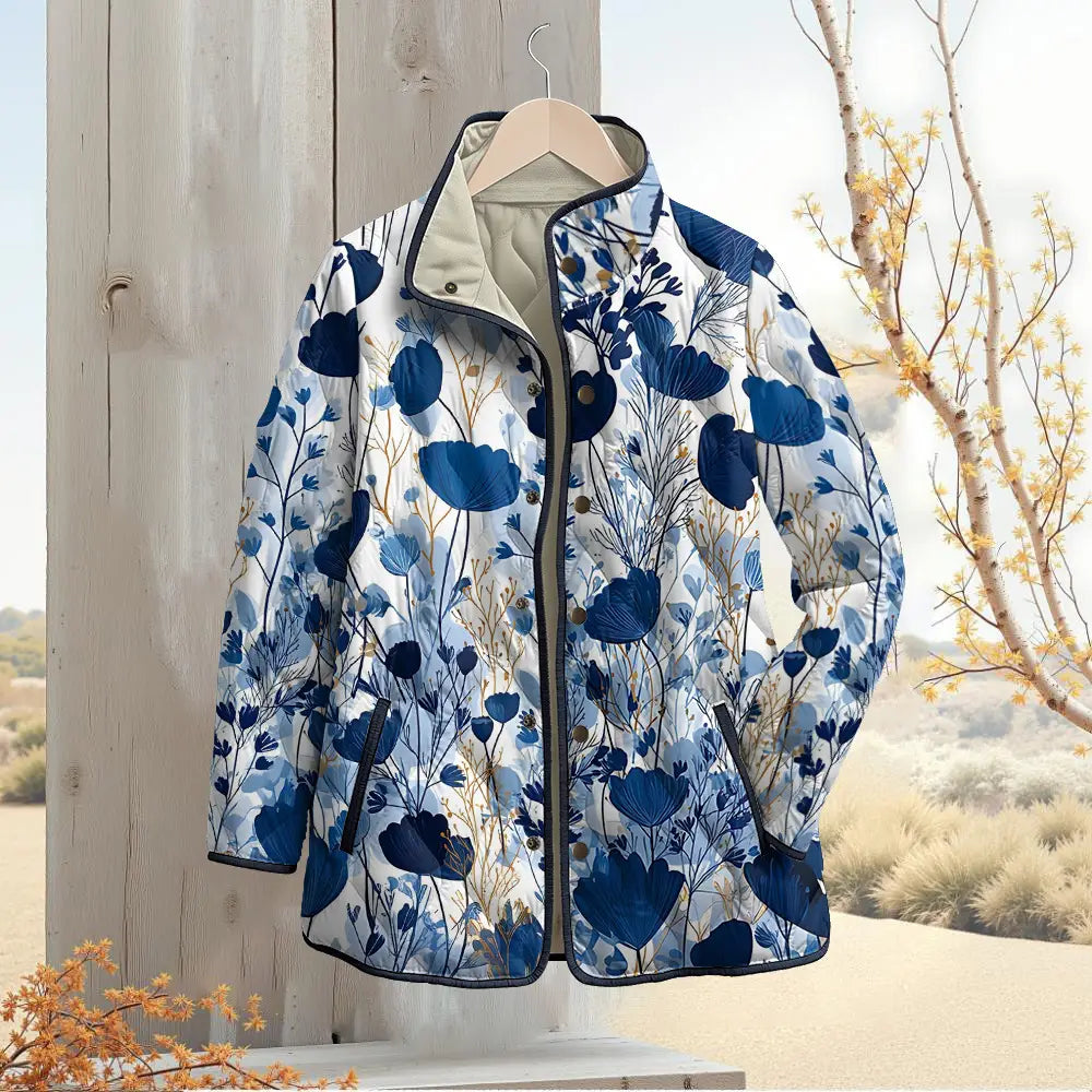 Blue Ginkgo Floral Quilted Jacket