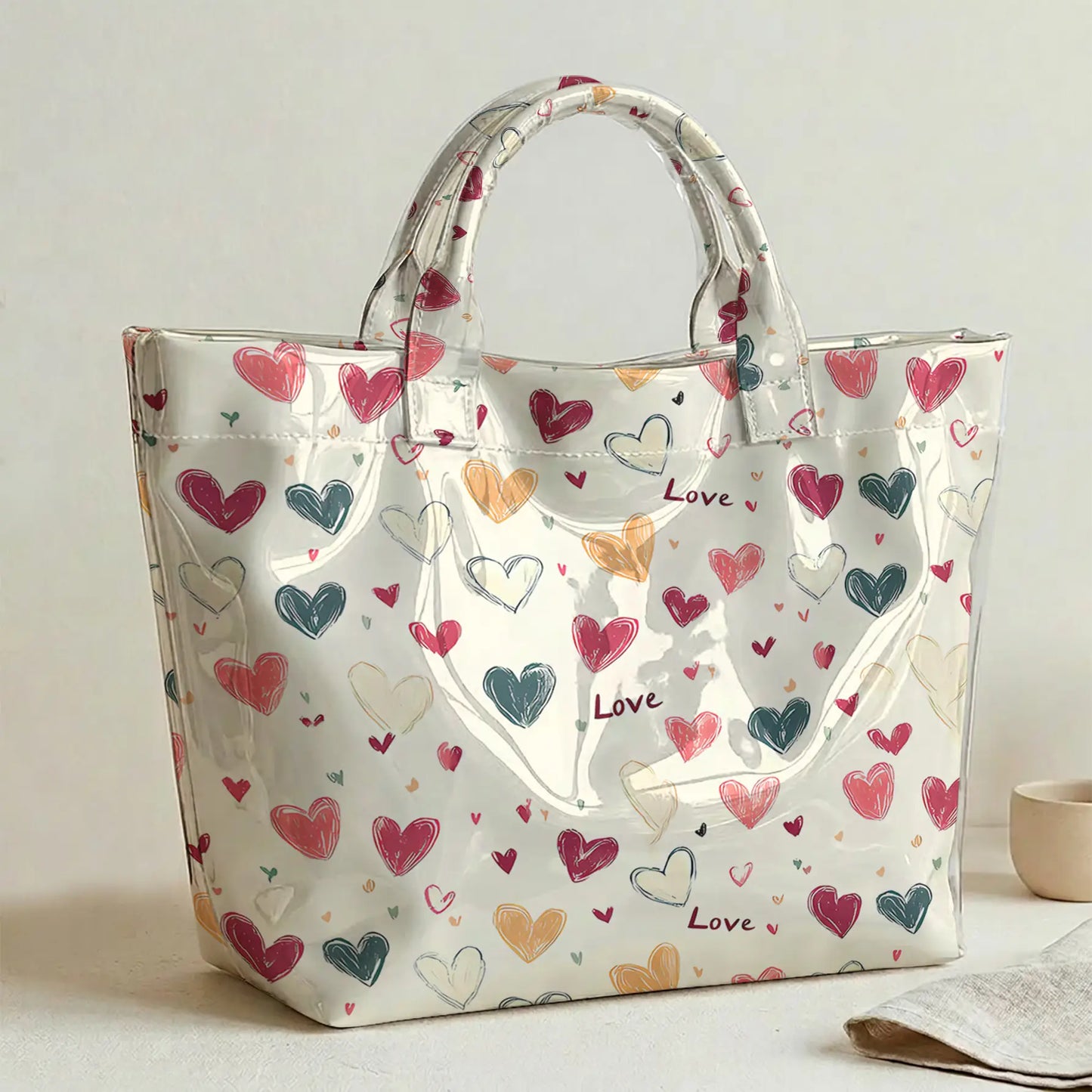 Love Letter Graffiti Print PVC Tote Bag