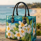 Plumeria Flowers Quilted Leather Strap Bible Handbag
