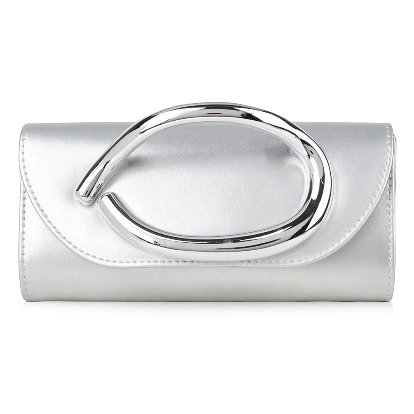 Metal Handle Metallic Clutch Purse