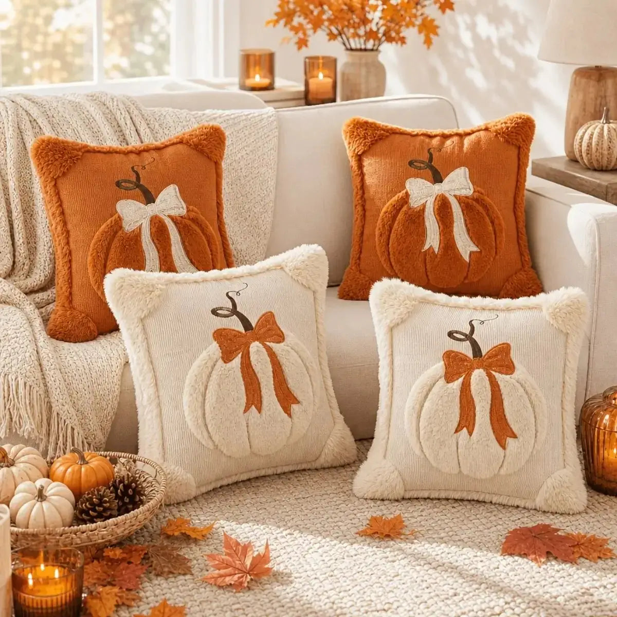 2-Pack 3D Jacquard Pumpkin Pillow Covers