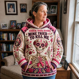 Sugar Skull Breast Cancer Funny Quilted Casual Hoodie