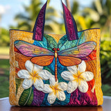 Plumeria Dragonfly Handmade Tote Bag