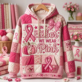 Floral Pumpkin In October We Wear Quilted Casual Hoodie