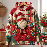 Christmas Gnome Plaid Quilted Casual Hoodie