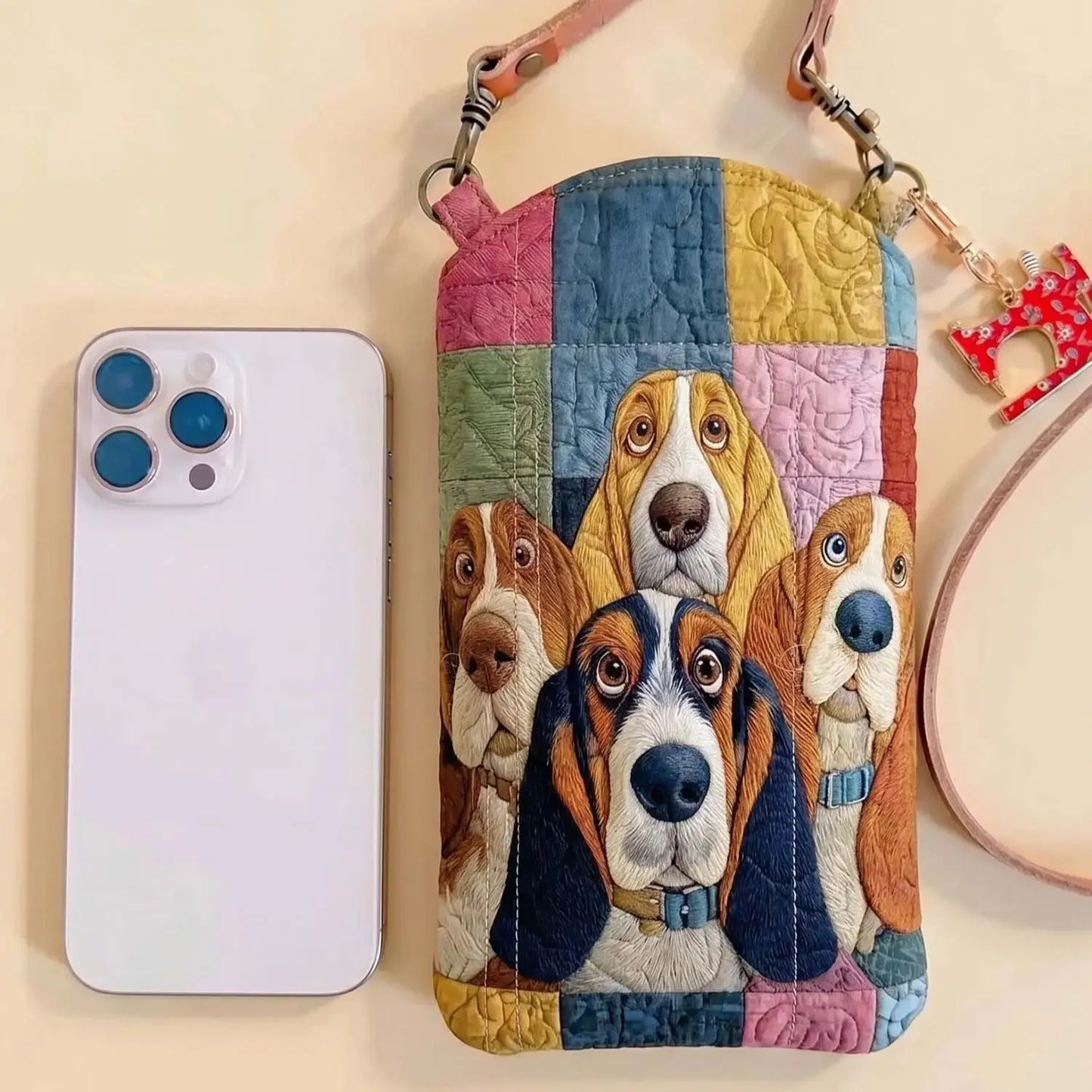 Basset Hound Patchwork Quilted Slim Phone Crossbody Bag
