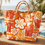 Hawaii Flower Print And Hearts PVC Tote Bag