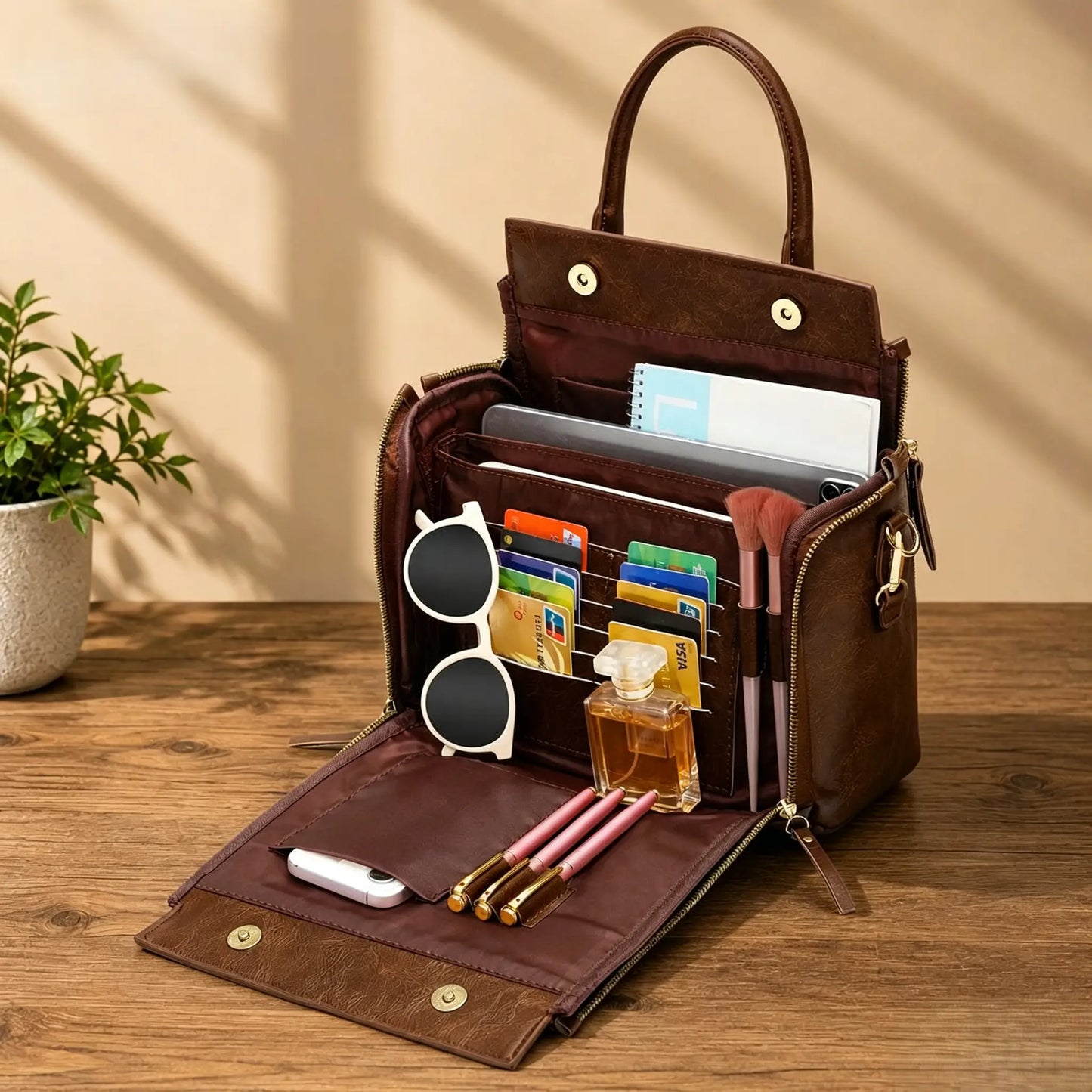 Retro PU Leather Handbag with Multi Card Slot