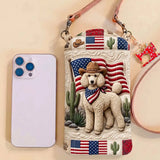 Poodle White Patriot Flag Quilted Slim Phone Crossbody Bag