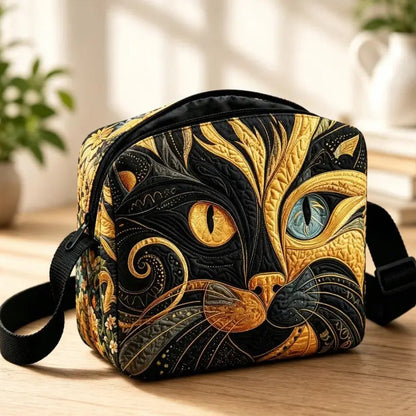 Two-Toned Eyes Black Cat Quilted Crossbody Bag