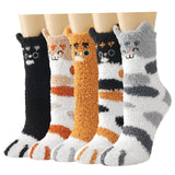 Cat Paw Ear Cute Fall Cozy Fluffy Slipper Socks 5 Pairs