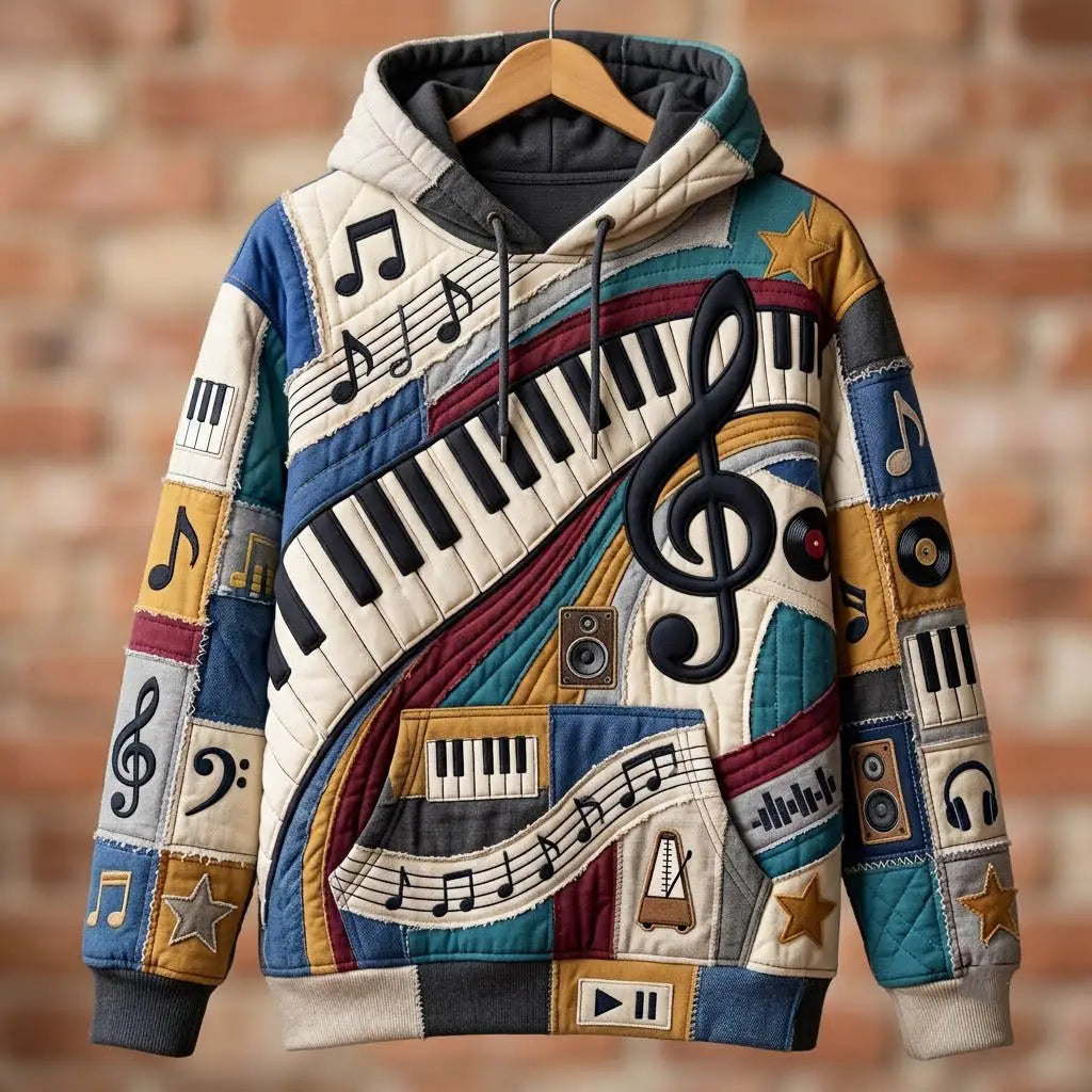 Music Lover Note Quilted Casual Hoodie