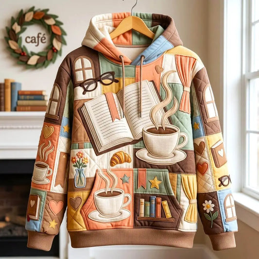 Book Lover Coffee Quilted Casual Hoodie
