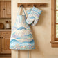 Dolphin Ocean Quilted Apron Set (2-Piece) – Padded Apron + Heat-Resistant Oven Mitts