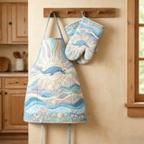 Dolphin Ocean Quilted Apron Set (2-Piece) – Padded Apron + Heat-Resistant Oven Mitts