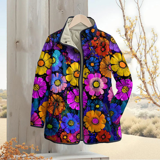 Vibrant Neon Flower Quilted Jacket