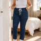 Drawstring Waist Tapered Leg Denim Joggers