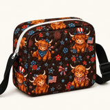 Patriotic Highland Cow Floral Quilted Crossbody Bag