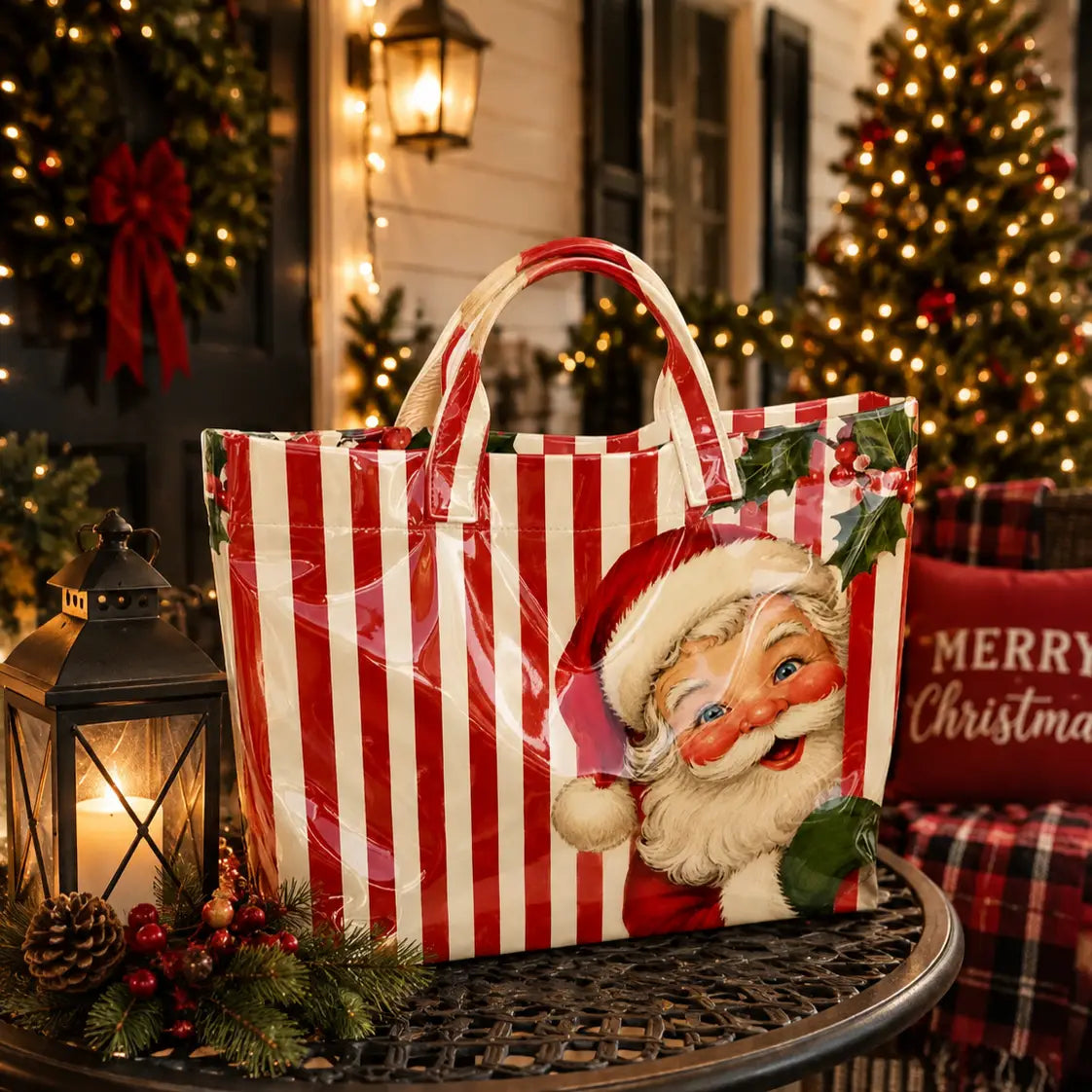 Believe In Santa Print PVC Tote Bag