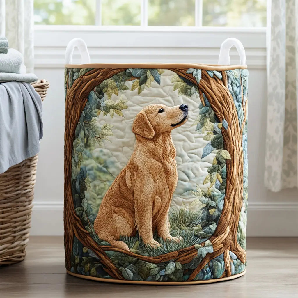 Golden Retriever Tree Frame Quilted Laundry Basket