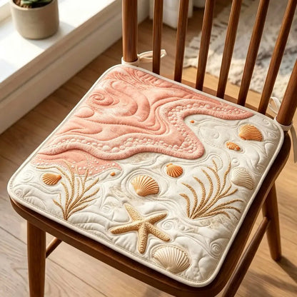 Coastal Seashell Starfish Beach Quilted Chair Cushion