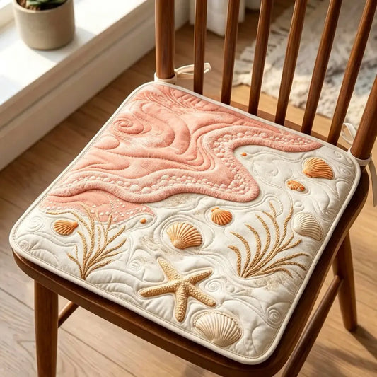 Coastal Seashell Starfish Beach Quilted Chair Cushion