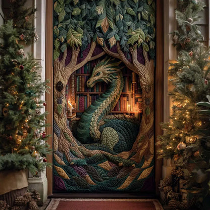 Green Dragon Ancient Tree Library Quilted Door Cover
