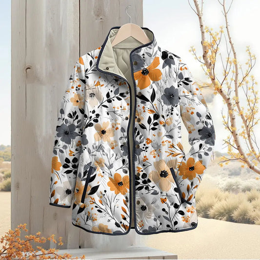 Orange Grey Floral Quilted Jacket