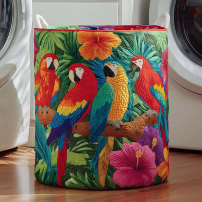 Tropical Macaw Parrot Quilted Laundry Basket