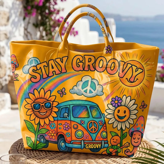 Hippie Van Stay Groovy Print PVC Tote Bag