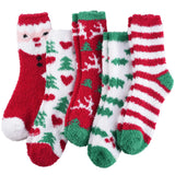 Red Green Christmas Fall Cozy Fluffy Slipper Socks 5 Pairs