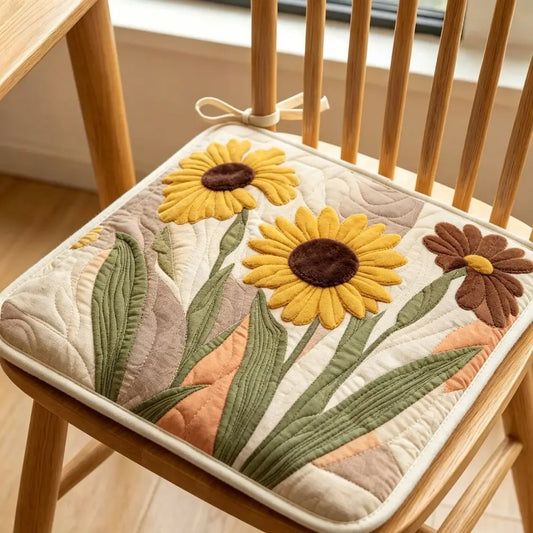 Vintage Sunflower Floral Quilted Chair Cushion