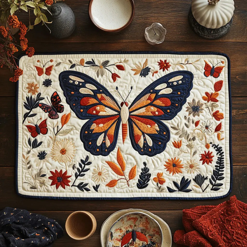 Vintage Butterfly Floral Quilted Place Mat