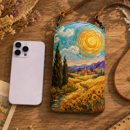 Van Gogh Landscape Quilted Slim Phone Crossbody Bag
