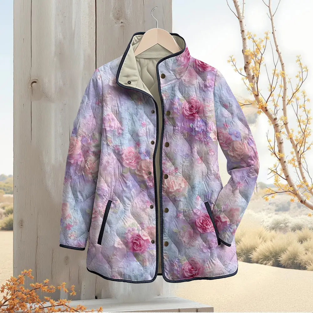 Pastel Pink Rose Quilted Jacket