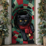 Christmas Tunnel Black Cat Quilted Door Cover