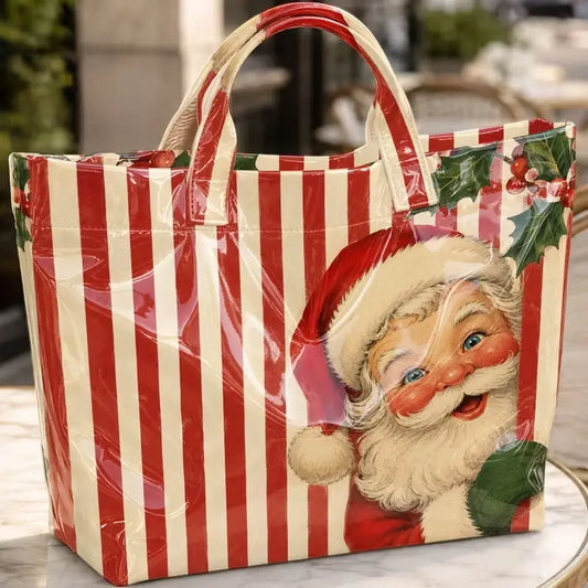 Believe In Santa Print PVC Tote Bag