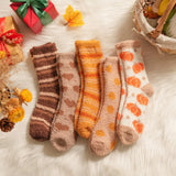 Caramel Fall Cozy Fluffy Slipper Socks 5 Pairs