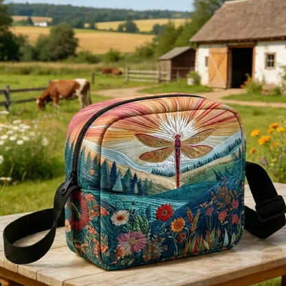 Country Sunset Dragonfly Meadow Quilted Crossbody Bag