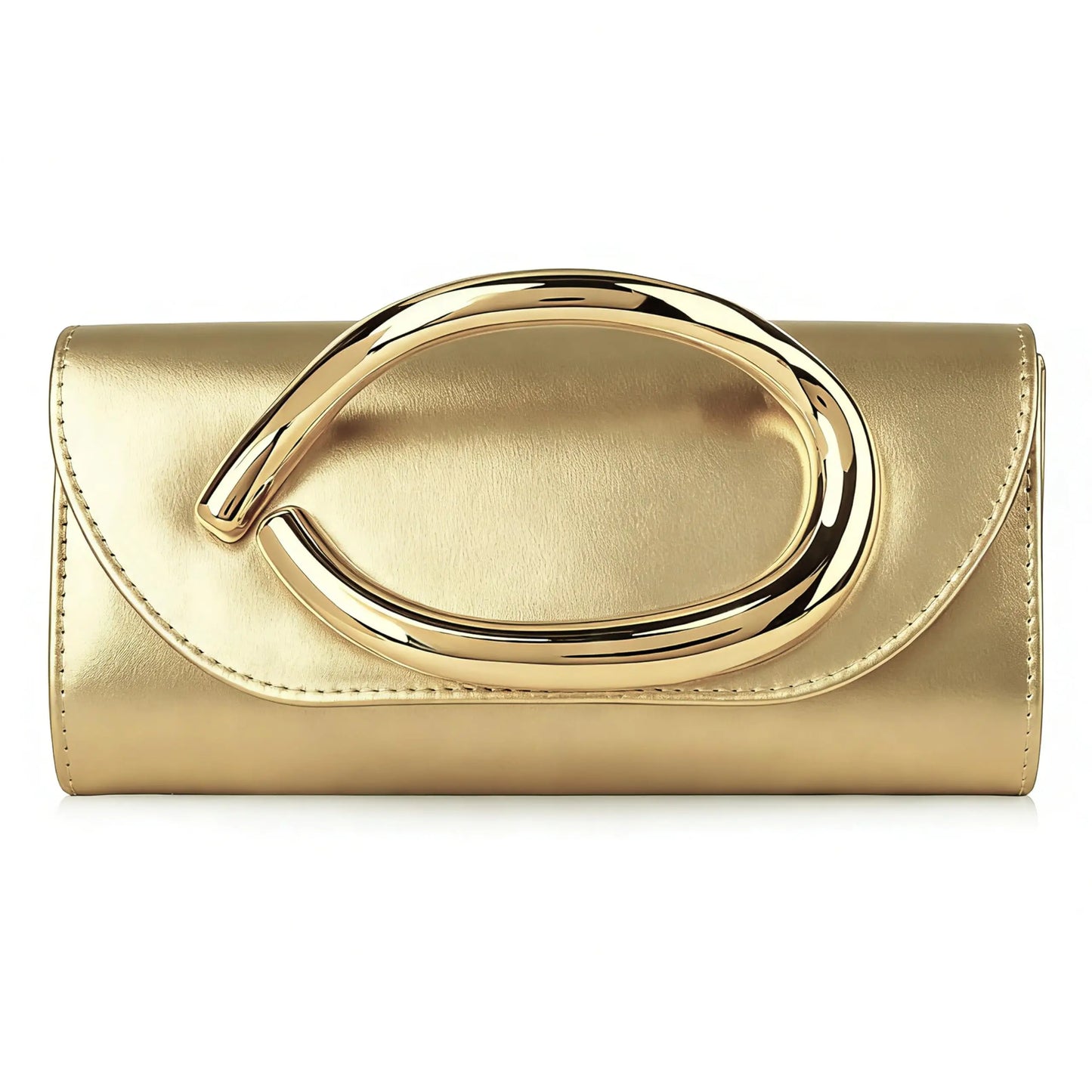 Metal Handle Metallic Clutch Purse