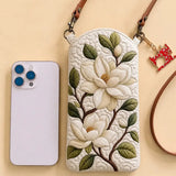 Rustic Magnolia Bloom Quilted Slim Phone Crossbody Bag
