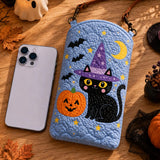 Halloween Black Cat Quilted Slim Phone Crossbody Bag