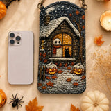 Cozy Winter Halloween Cottage Quilted Slim Phone Crossbody Bag