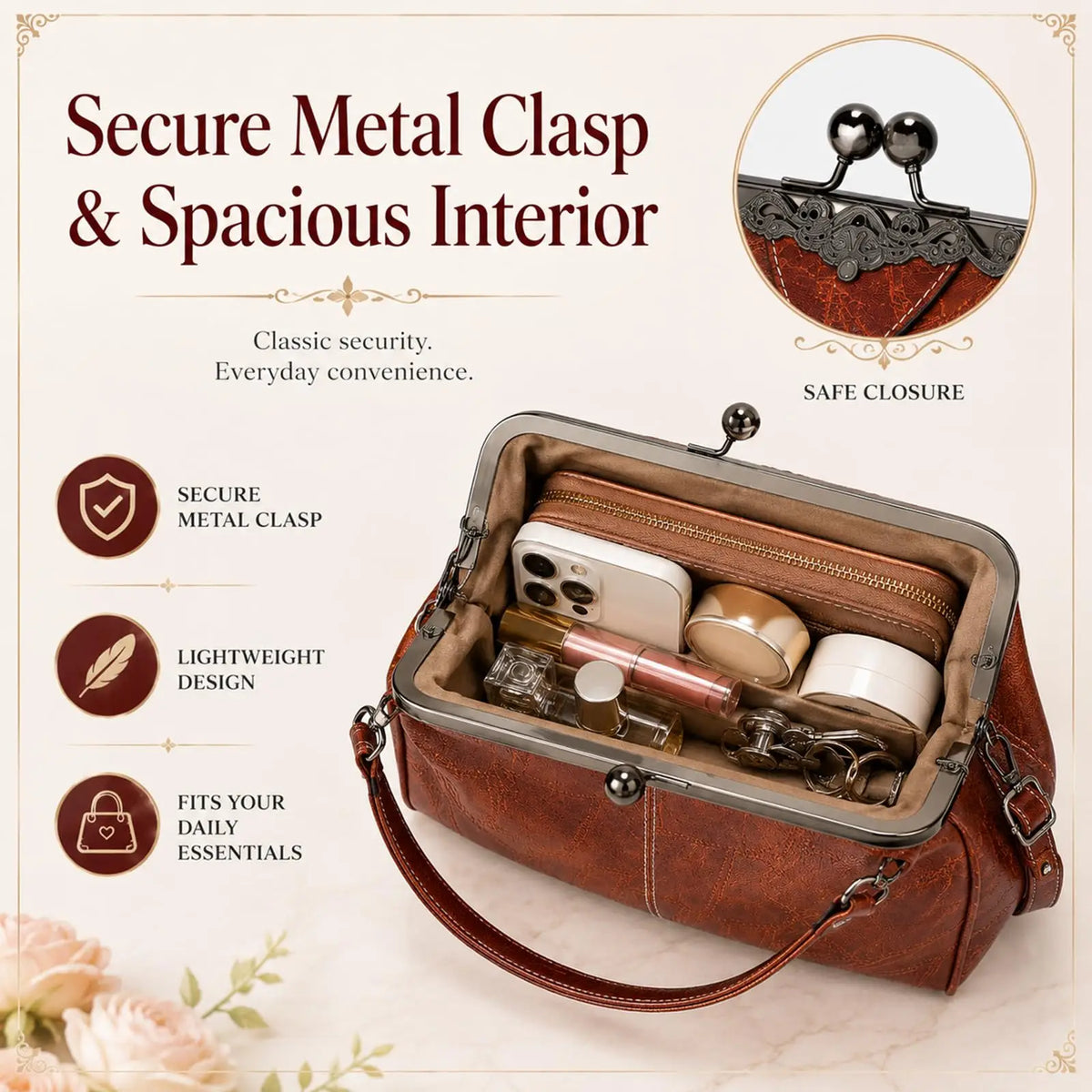 💼2026 New Kattee Elegant Waterproof Women’s Leather Kiss-Lock Tote Handbag
