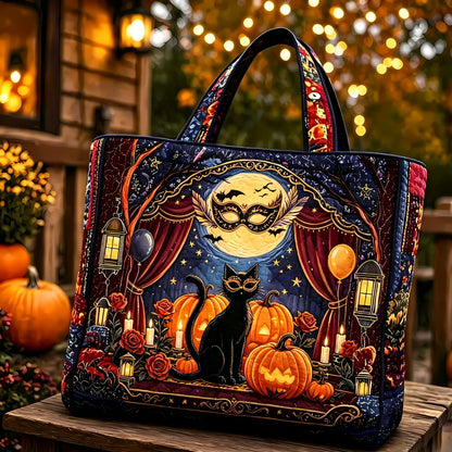 Black Cat Pumpkin Halloween Handmade Tote Bag