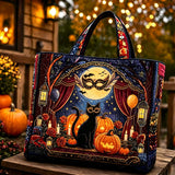 Black Cat Pumpkin Halloween Handmade Tote Bag