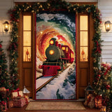Vintage Christmas Steam Train Quilted Door Cover