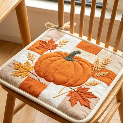Autumn Pumpkin Maple Leaf Fall Quilted Chair Cushion