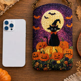 Witch Cat & Pumpkin Quilted Slim Phone Crossbody Bag